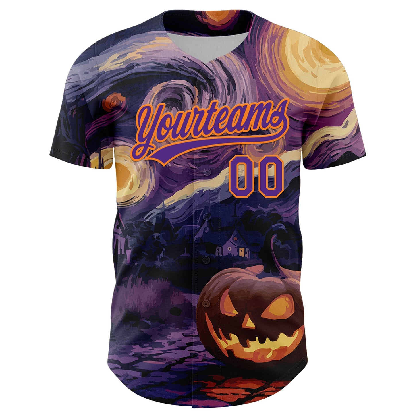 Custom Purple Bay Orange 3D Halloween Authentic Baseball Jersey view 2