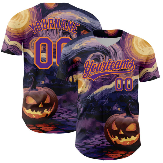 Custom Purple Bay Orange 3D Halloween Authentic Baseball Jersey - Main View