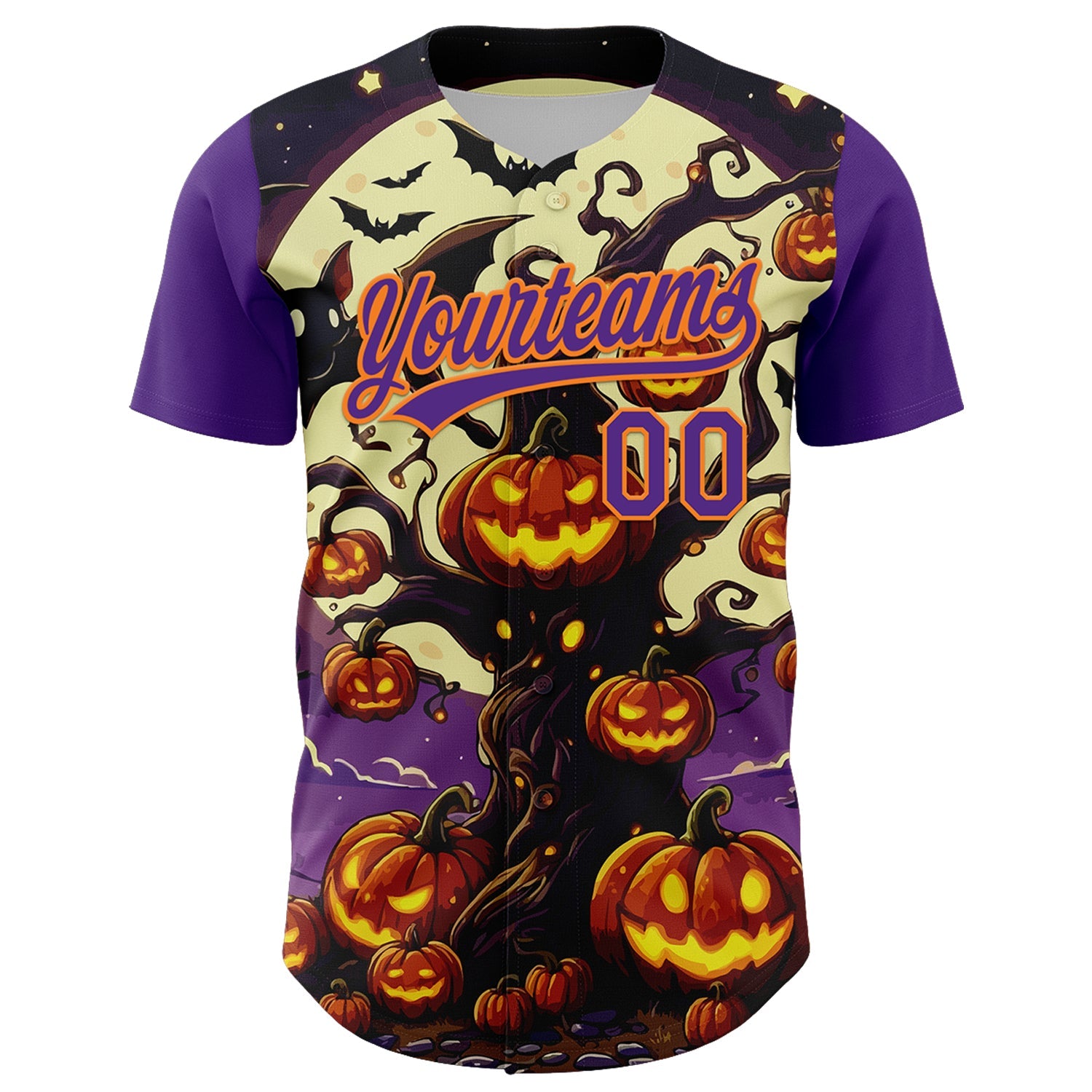 Custom Purple Bay Orange 3D Halloween Authentic Baseball Jersey view 2