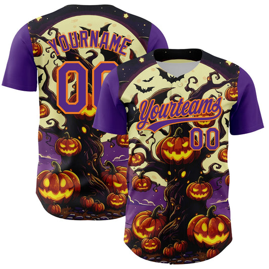 Custom Purple Bay Orange 3D Halloween Authentic Baseball Jersey - Main View