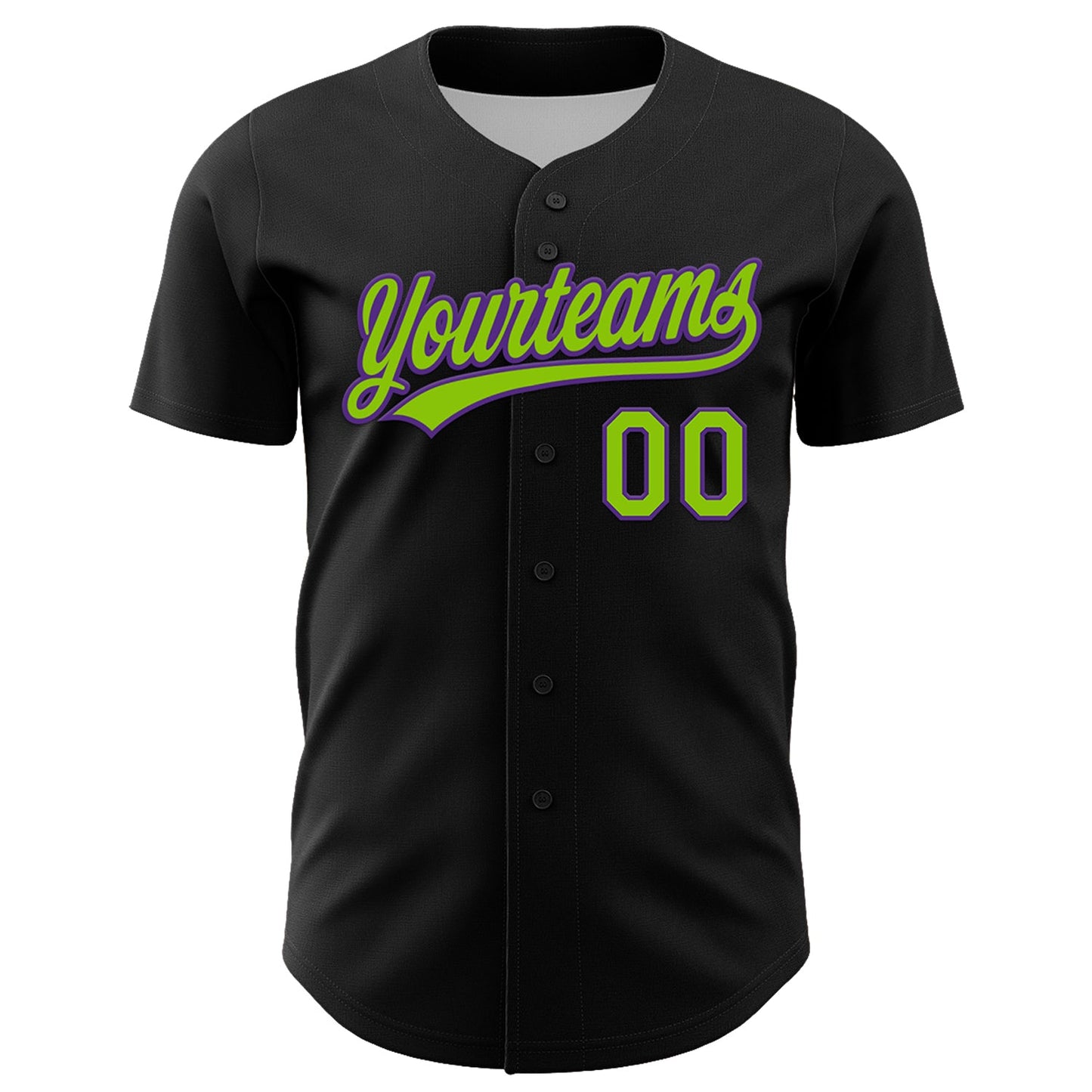 Custom Black Neon Green-Purple 3D Halloween Authentic Baseball Jersey view 2