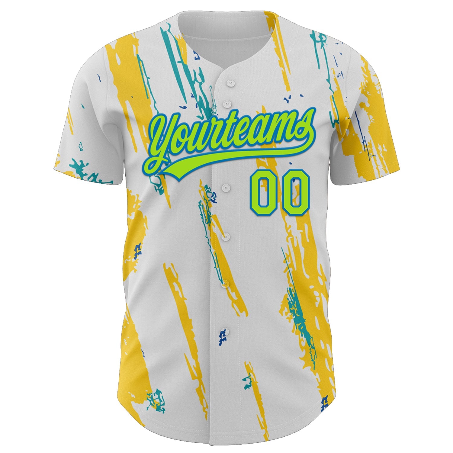 Custom White Neon Green-Blue 3D Halloween Authentic Baseball Jersey view 2