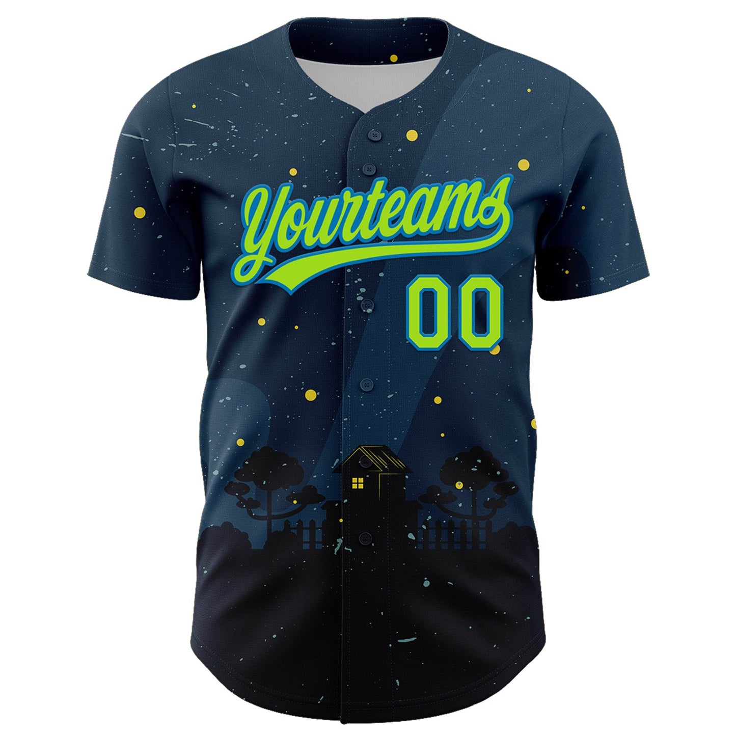 Custom Navy Neon Green-Blue 3D Halloween Authentic Baseball Jersey view 2