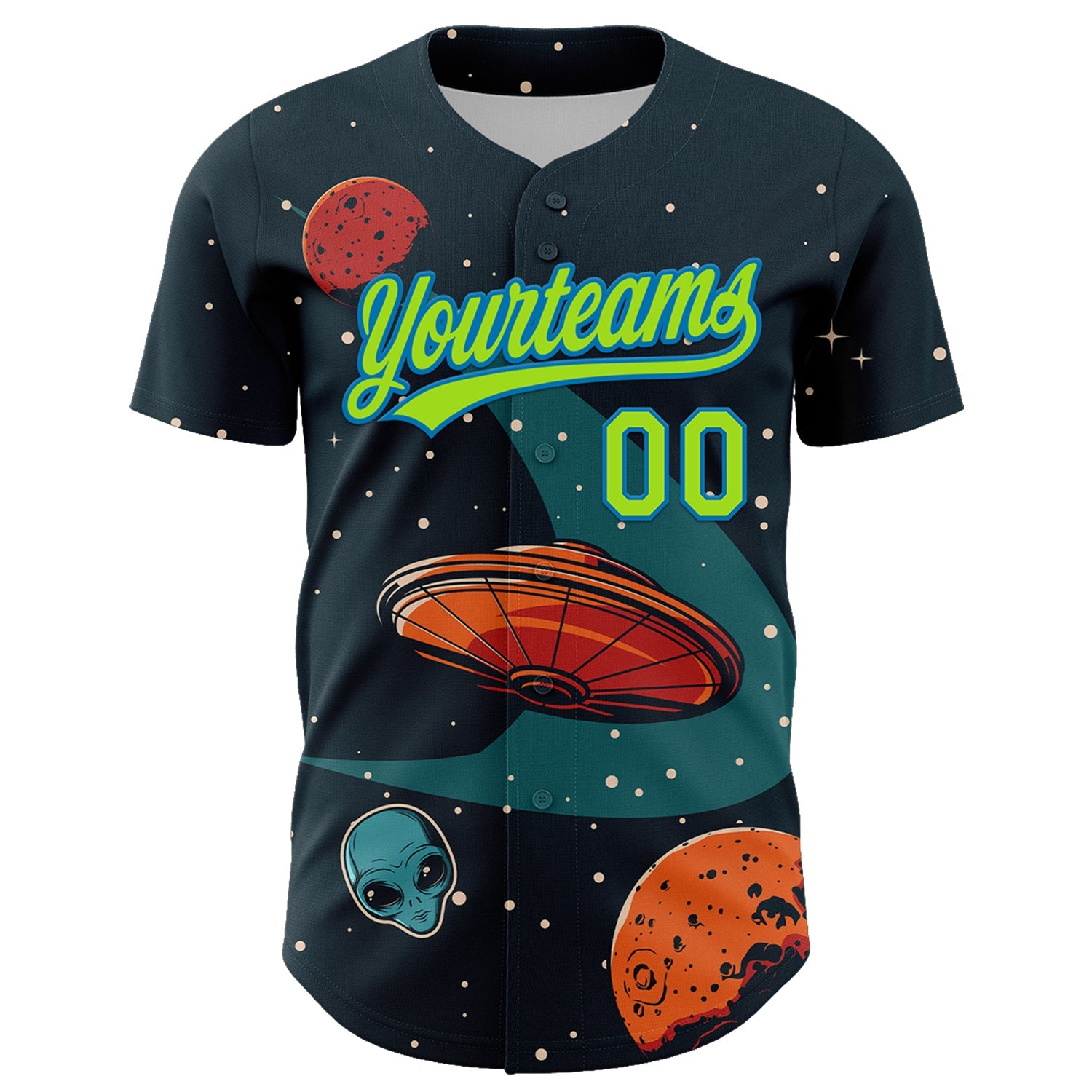 Custom Navy Neon Green-Blue 3D Halloween Authentic Baseball Jersey view 2