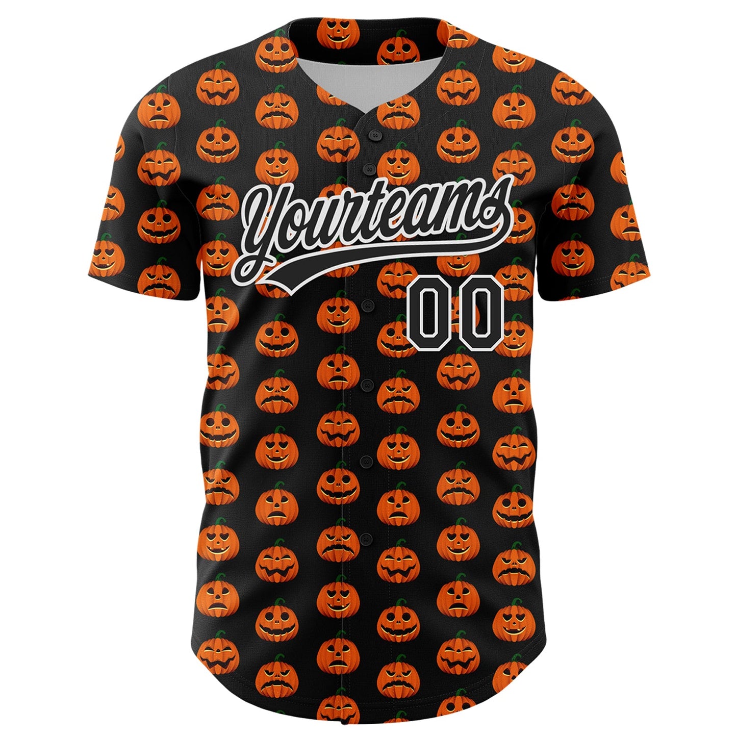Custom Black White 3D Halloween Authentic Baseball Jersey view 2