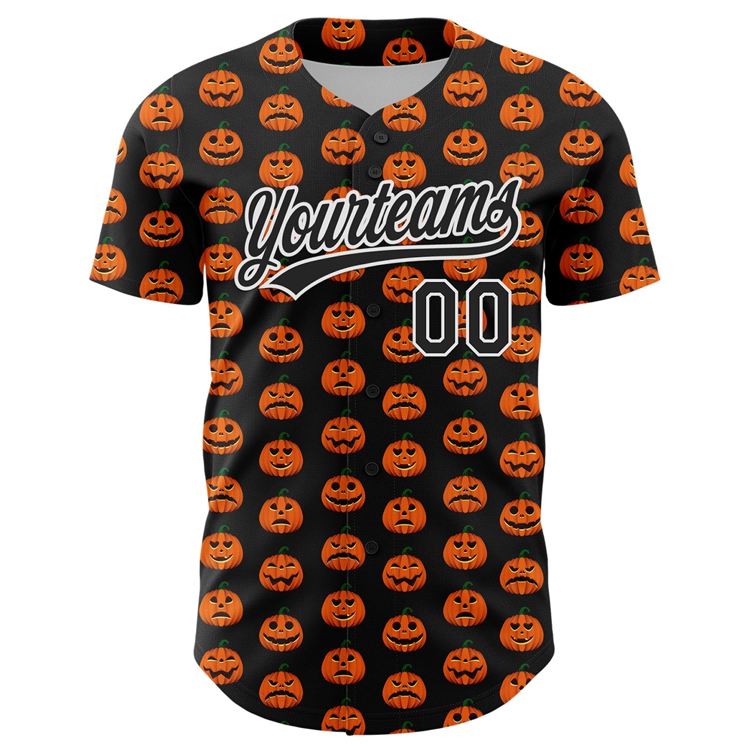 Custom Black White 3D Halloween Authentic Baseball Jersey view 2
