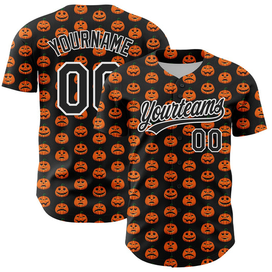 Custom Black White 3D Halloween Authentic Baseball Jersey - Main View