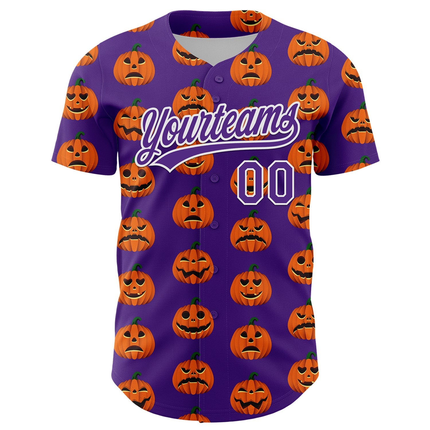 Custom Purple White 3D Halloween Authentic Baseball Jersey view 2