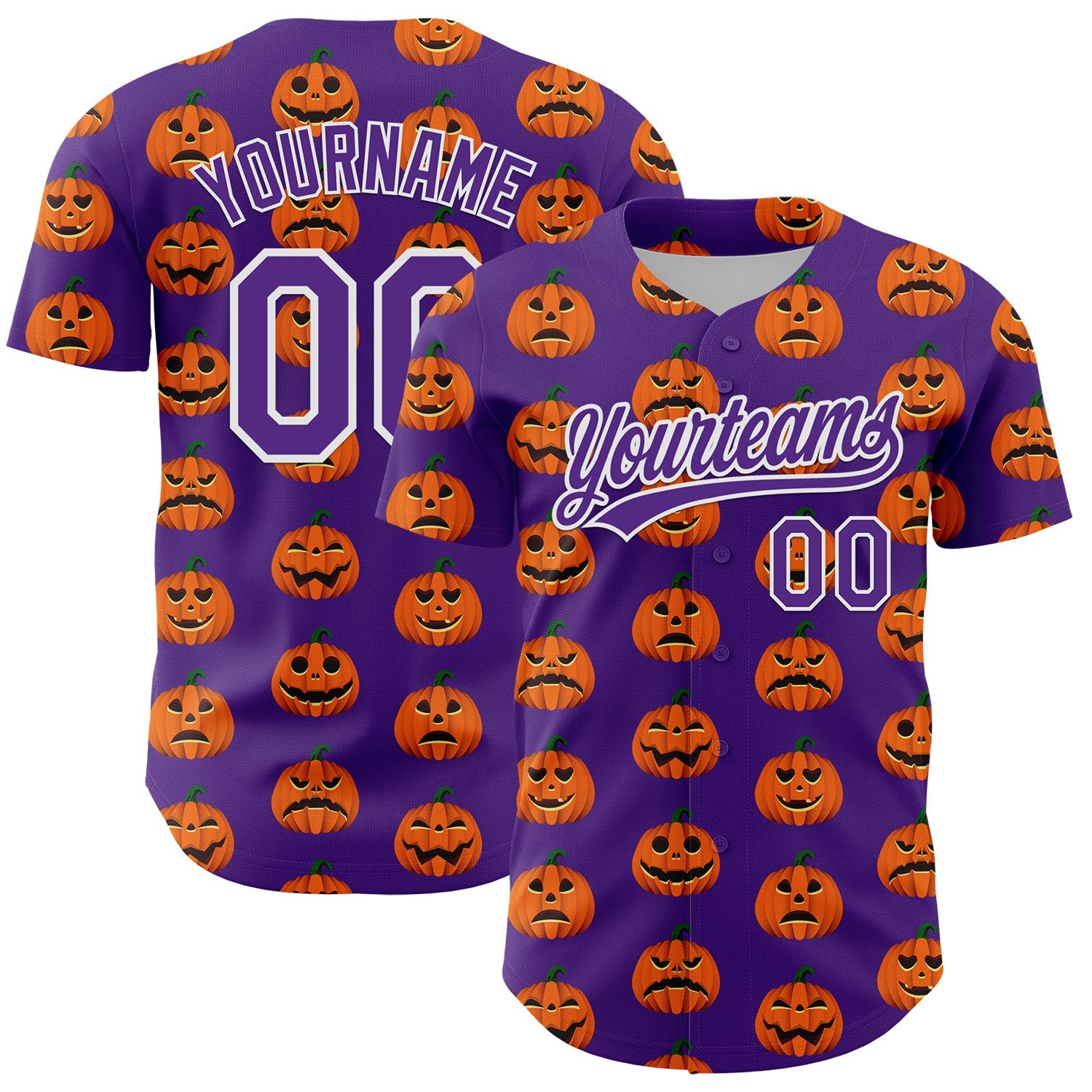 Custom Purple White 3D Halloween Authentic Baseball Jersey - Main View