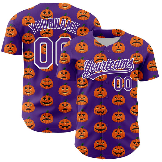 Custom Purple White 3D Halloween Authentic Baseball Jersey - Main View