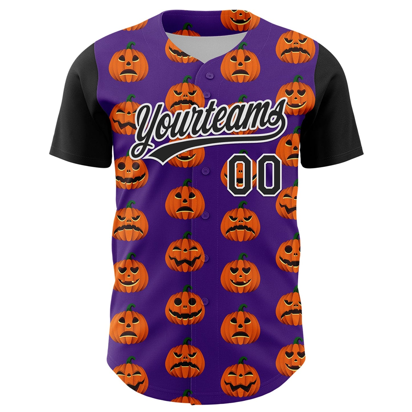 Custom Purple Black-White 3D Halloween Authentic Baseball Jersey view 2