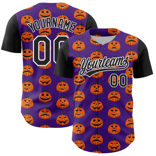 Custom Purple Black-White 3D Halloween Authentic Baseball Jersey - Main View