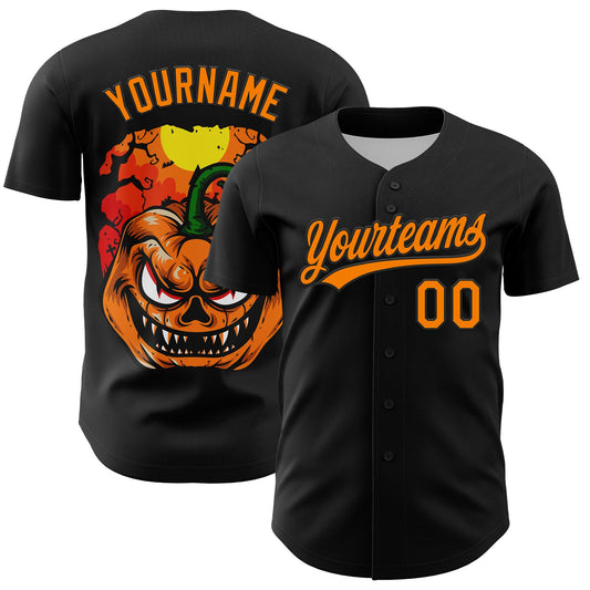 Custom Black Bay Orange 3D Halloween Authentic Baseball Jersey - Main View