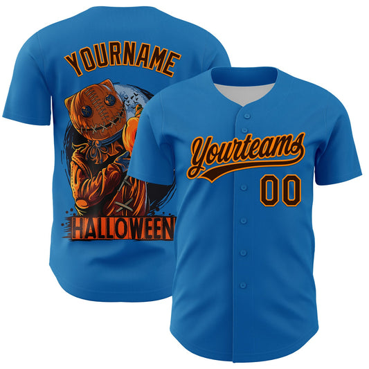 Custom Blue Brown-Bay Orange 3D Halloween Authentic Baseball Jersey - Main View