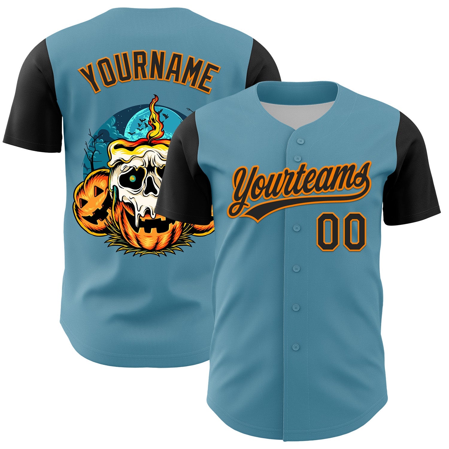 Custom Shadow Blue Black-Bay Orange 3D Halloween Authentic Baseball Jersey - Main View