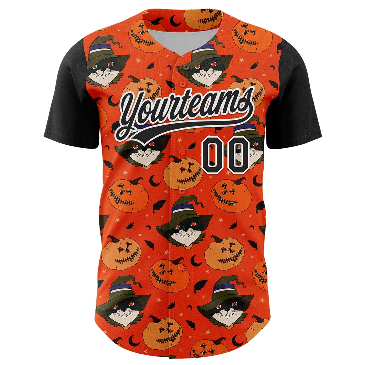 Custom Orange Black-White 3D Halloween Authentic Baseball Jersey view 2