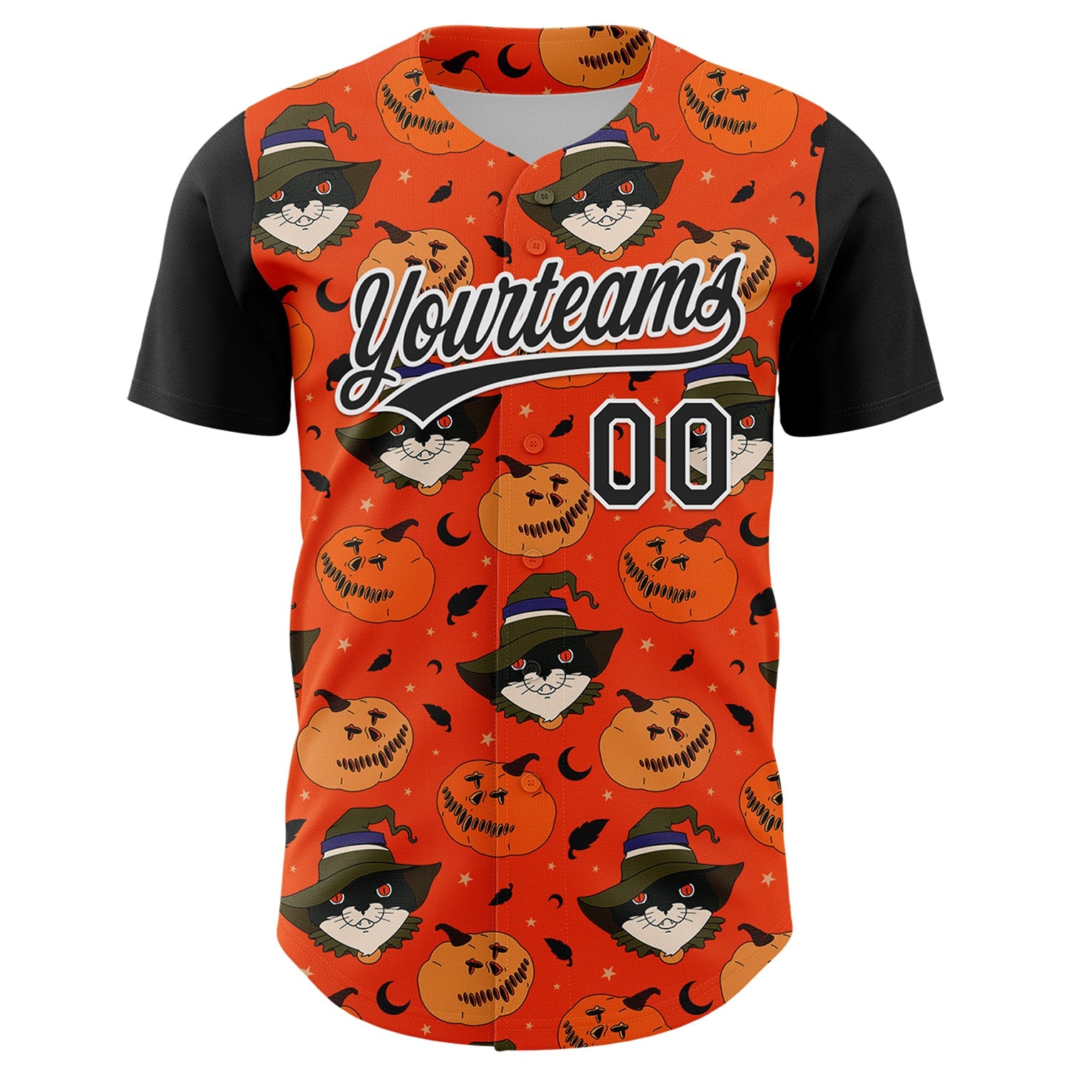 Custom Orange Black-White 3D Halloween Authentic Baseball Jersey view 2
