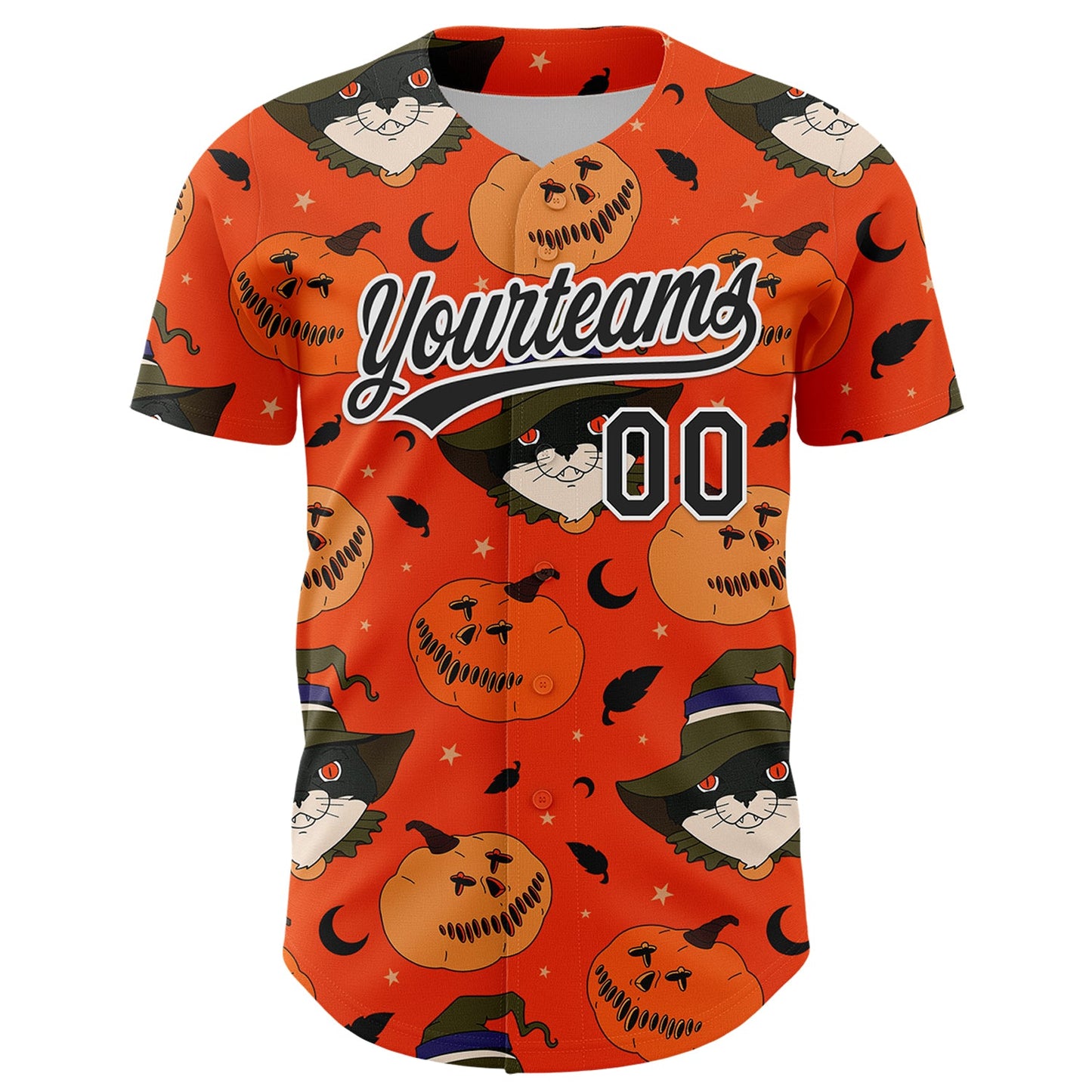 Custom Orange Black-White 3D Halloween Authentic Baseball Jersey view 2