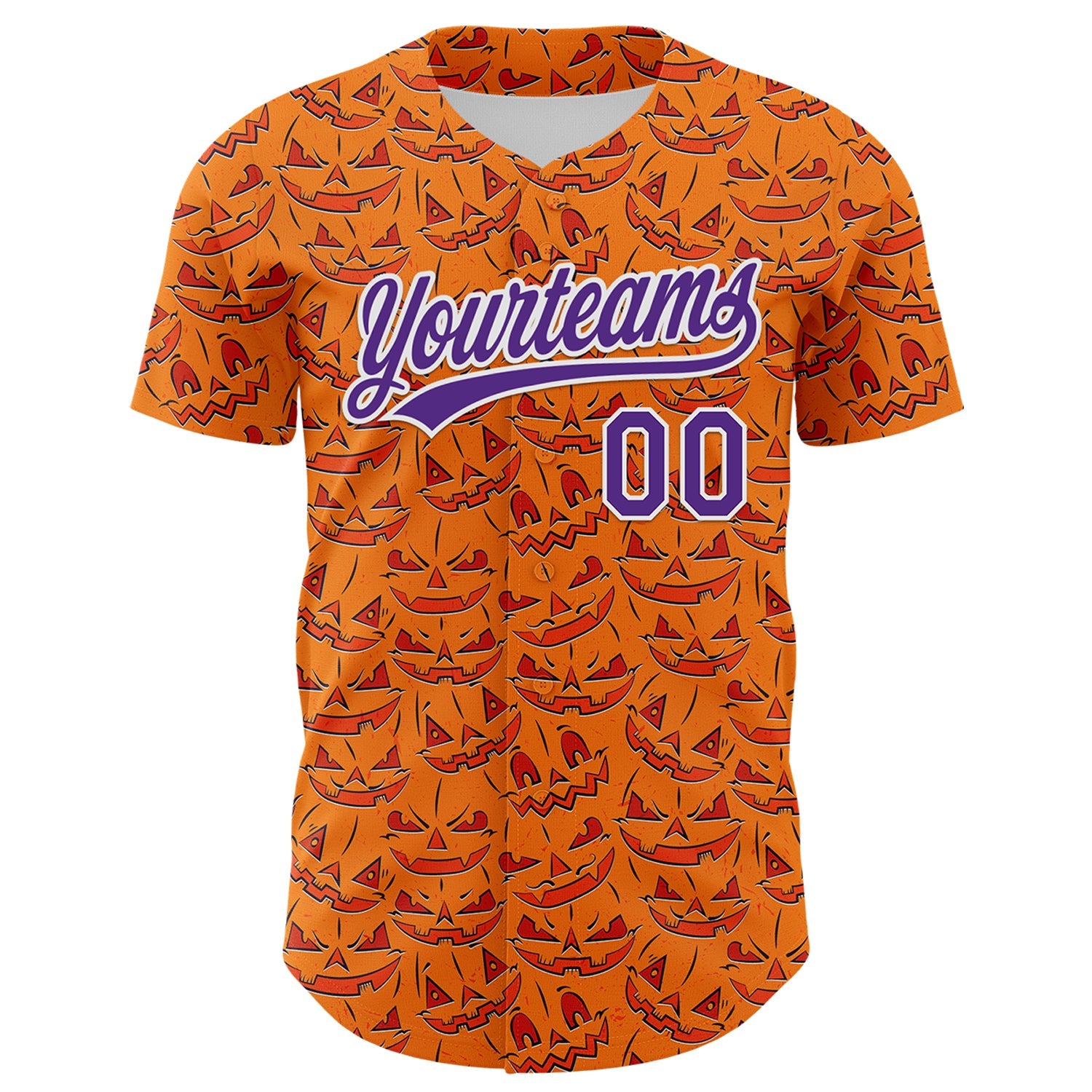Custom Bay Orange Purple-White 3D Halloween Authentic Baseball Jersey view 2