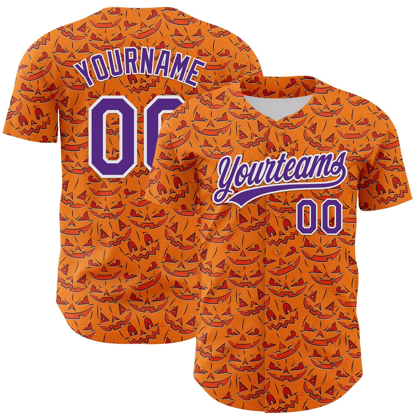 Custom Bay Orange Purple-White 3D Halloween Authentic Baseball Jersey - Main View