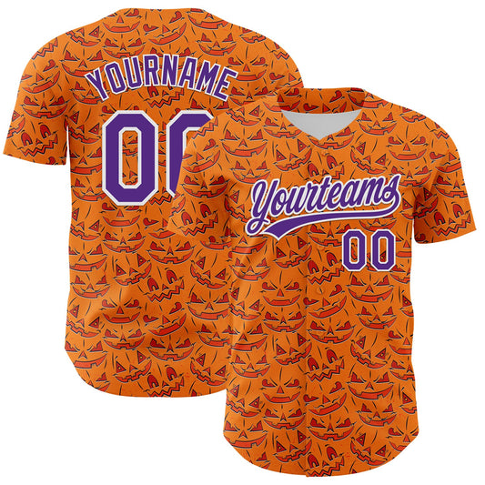 Custom Bay Orange Purple-White 3D Halloween Authentic Baseball Jersey - Main View