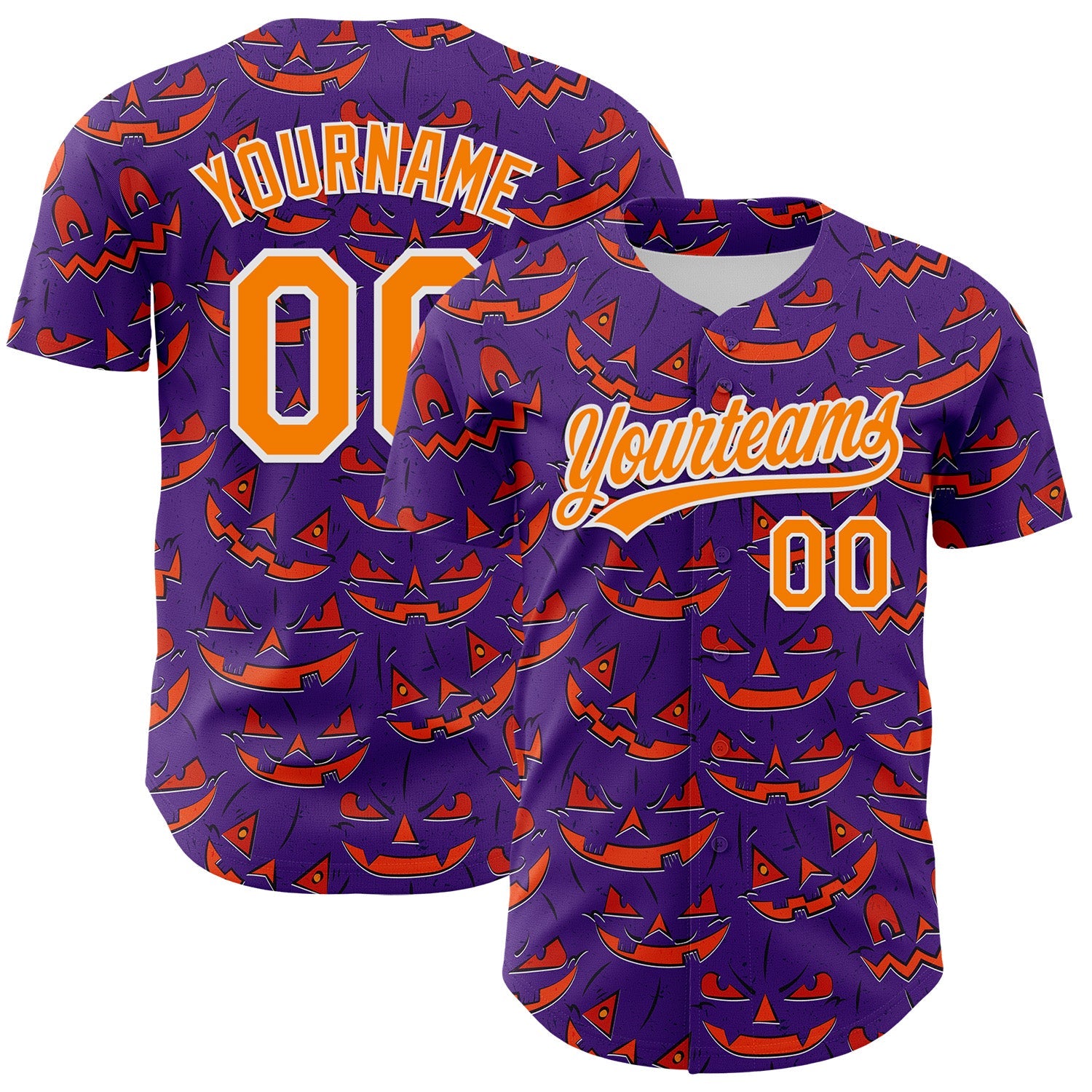 Custom Purple Bay Orange-White 3D Halloween Authentic Baseball Jersey - Main View