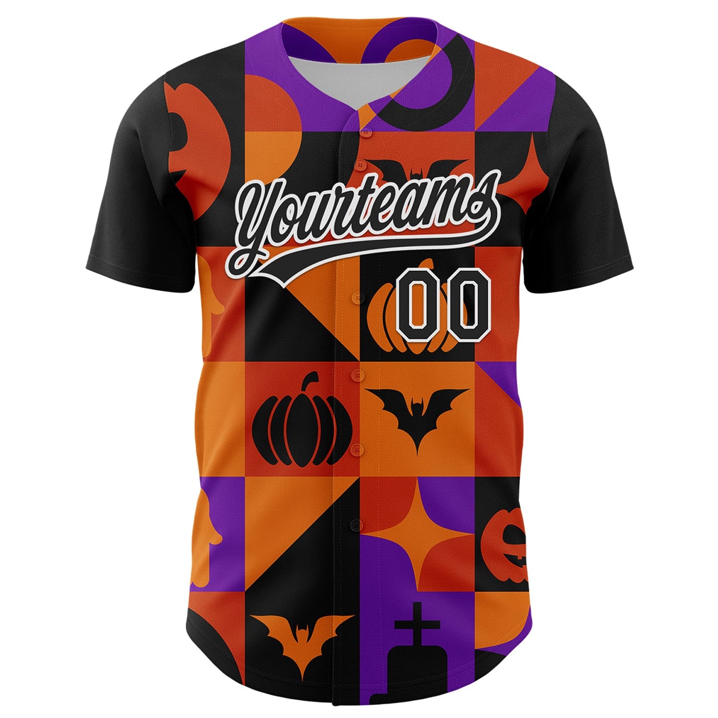 Custom Orange Black-Purple 3D Halloween Authentic Baseball Jersey view 2