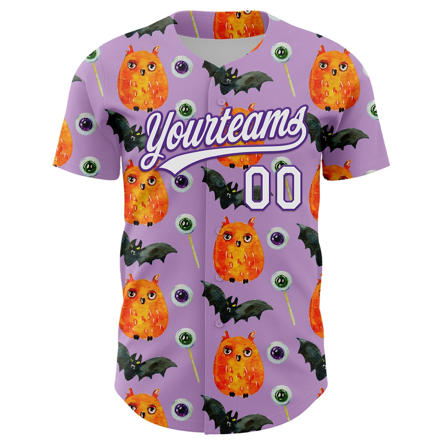 Custom Light Purple White-Purple 3D Halloween Authentic Baseball Jersey view 2