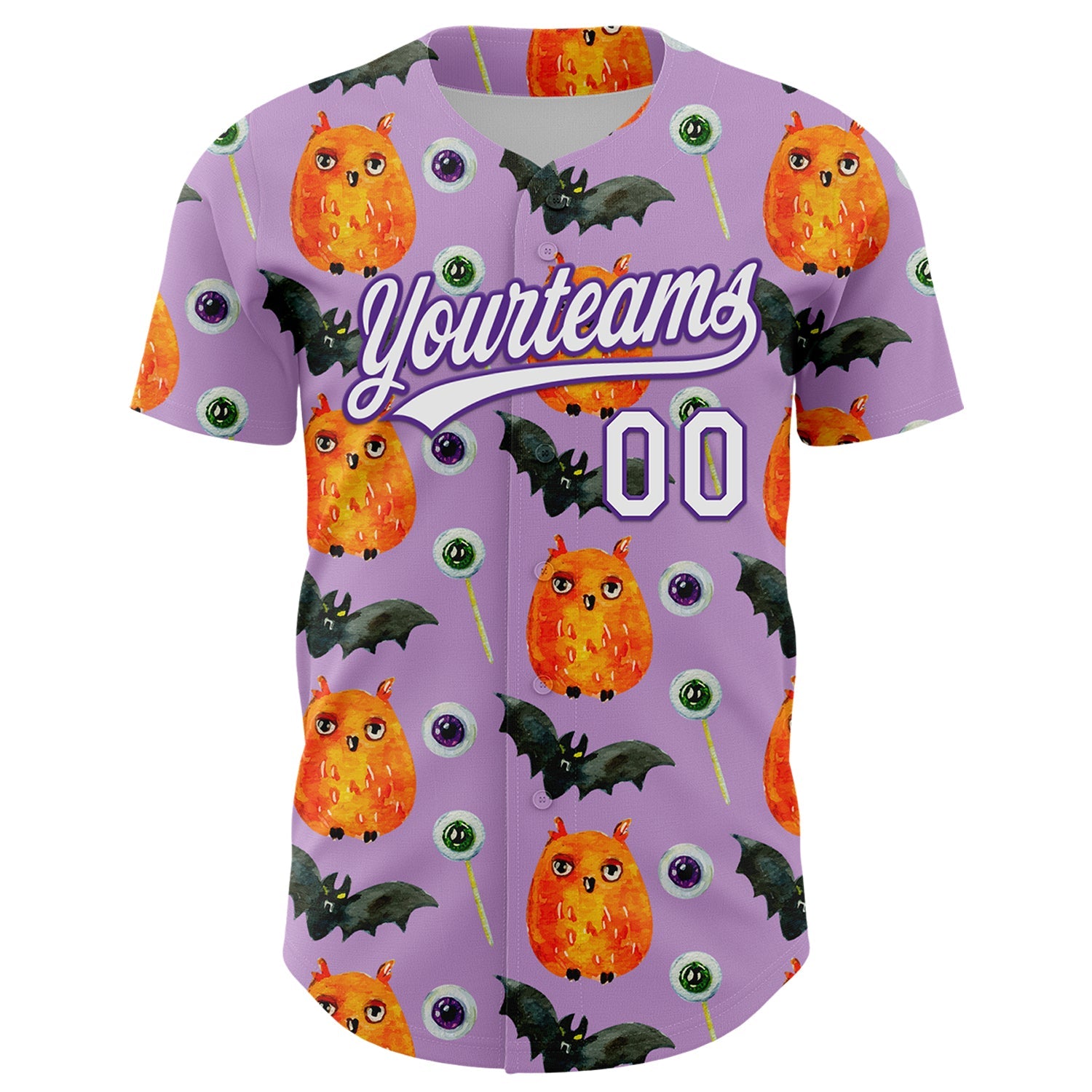 Custom Light Purple White-Purple 3D Halloween Authentic Baseball Jersey view 2