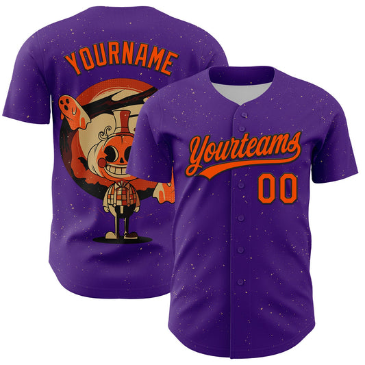 Custom Purple Orange-Black 3D Halloween Authentic Baseball Jersey - Main View