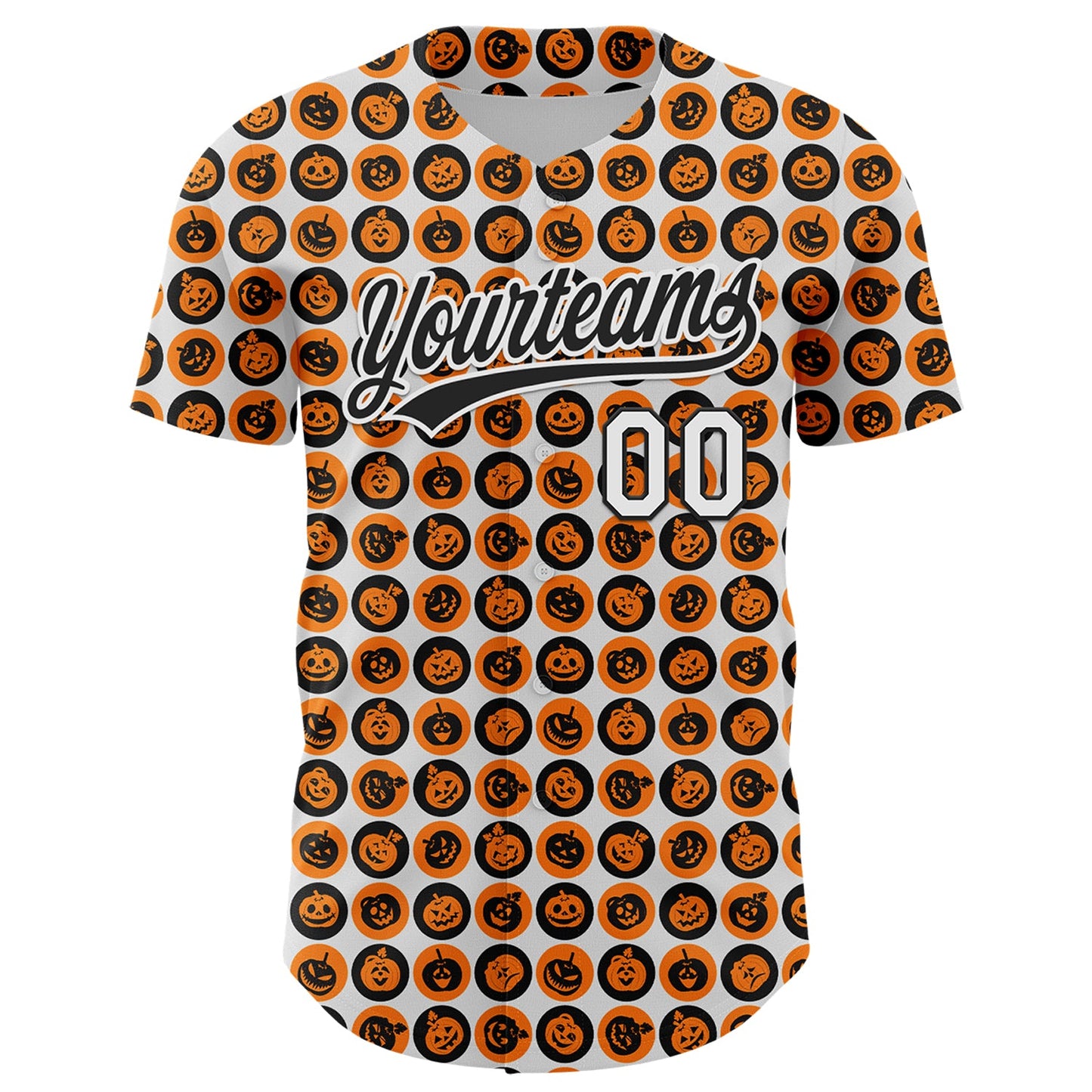 Custom White Orange-Black 3D Halloween Authentic Baseball Jersey view 2