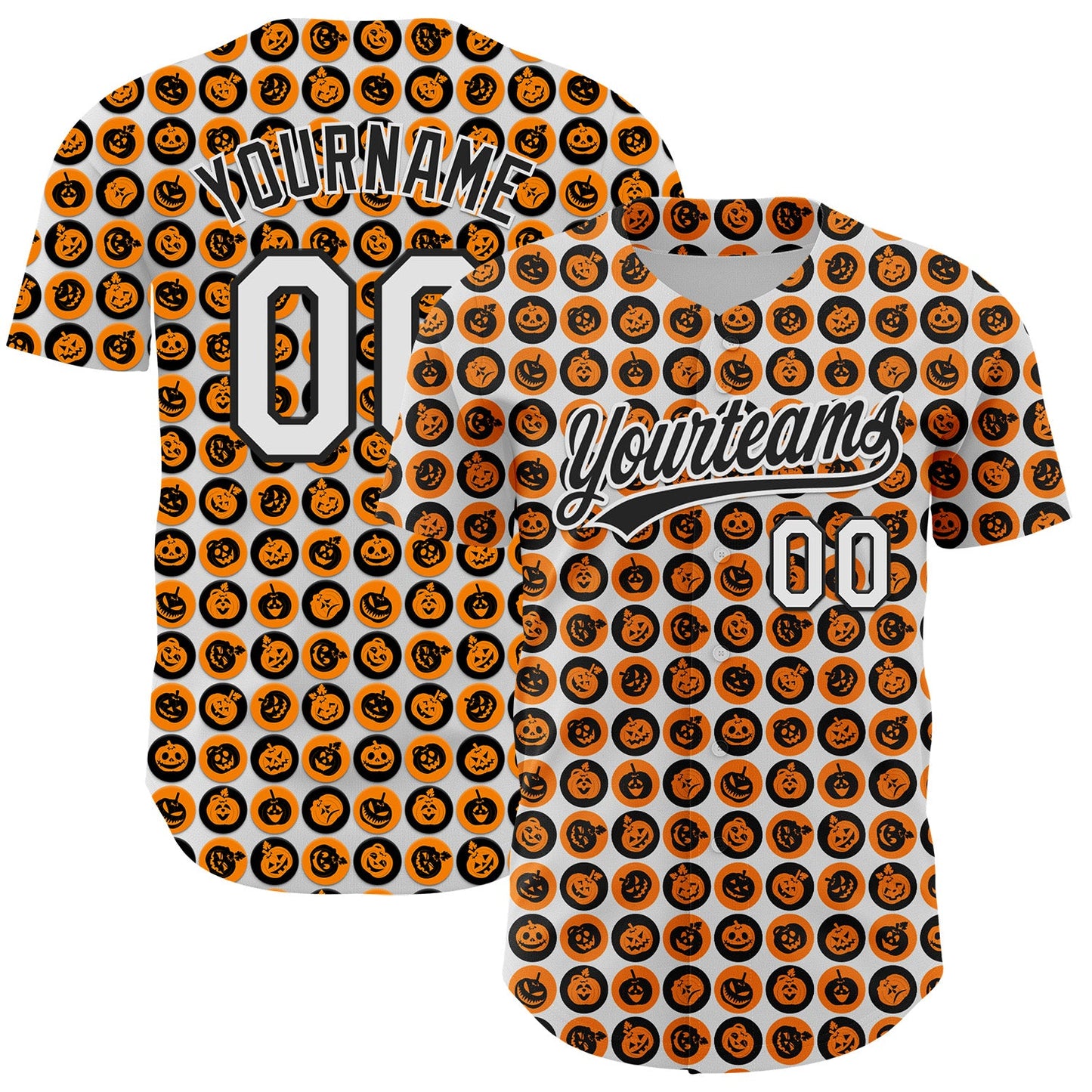 Custom White Orange-Black 3D Halloween Authentic Baseball Jersey - Main View