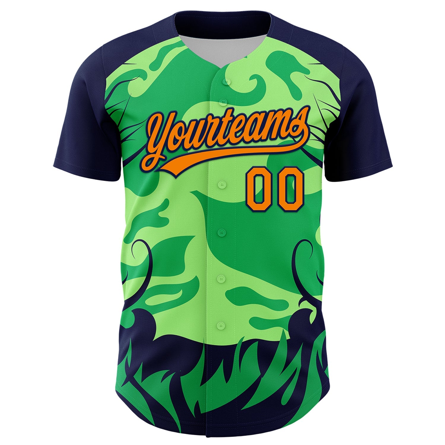 Custom Neon Green Bay Orange-Navy 3D Halloween Authentic Baseball Jersey view 2
