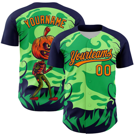 Custom Neon Green Bay Orange-Navy 3D Halloween Authentic Baseball Jersey - Main View