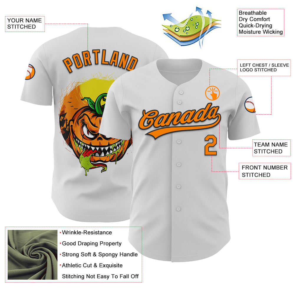 Custom White Bay Orange-Black 3D Halloween Authentic Baseball Jersey view 3