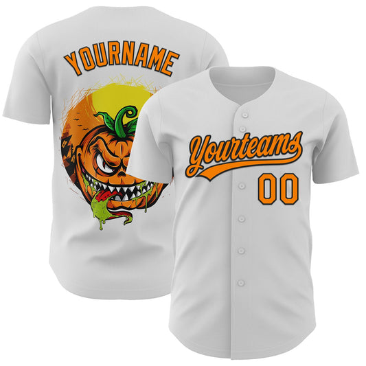 Custom White Bay Orange-Black 3D Halloween Authentic Baseball Jersey - Main View
