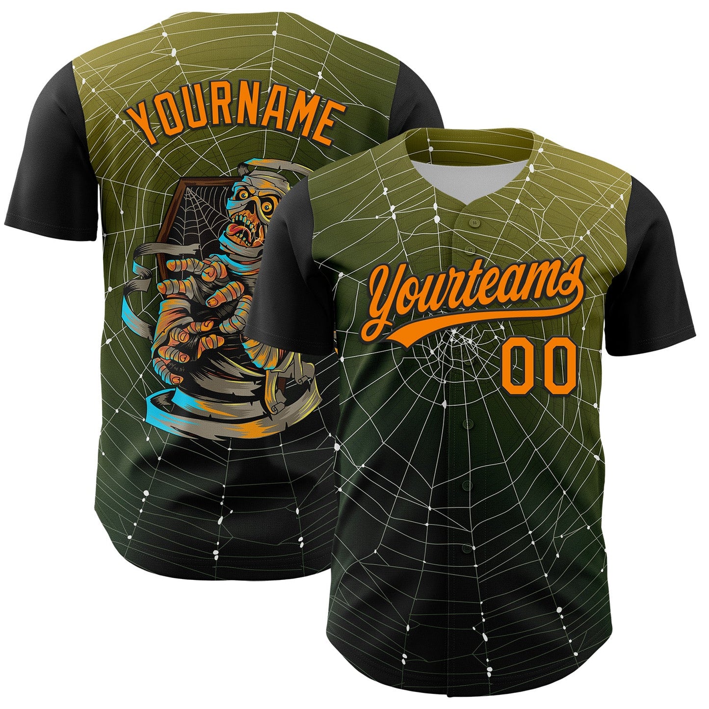 Custom Black Bay Orange 3D Halloween Authentic Baseball Jersey - Main View