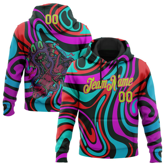 Custom Stitched Black Neon Green-Hot Pink 3D Halloween Fluid Sports Pullover Sweatshirt Hoodie - Main View
