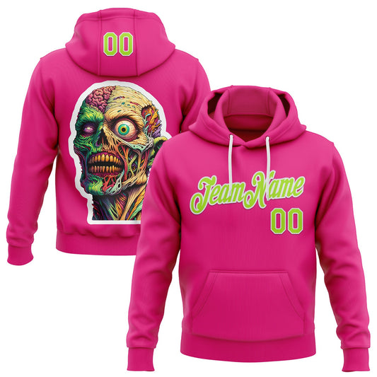 Custom Stitched Hot Pink Neon Green-White 3D Halloween Sports Pullover Sweatshirt Hoodie - Main View