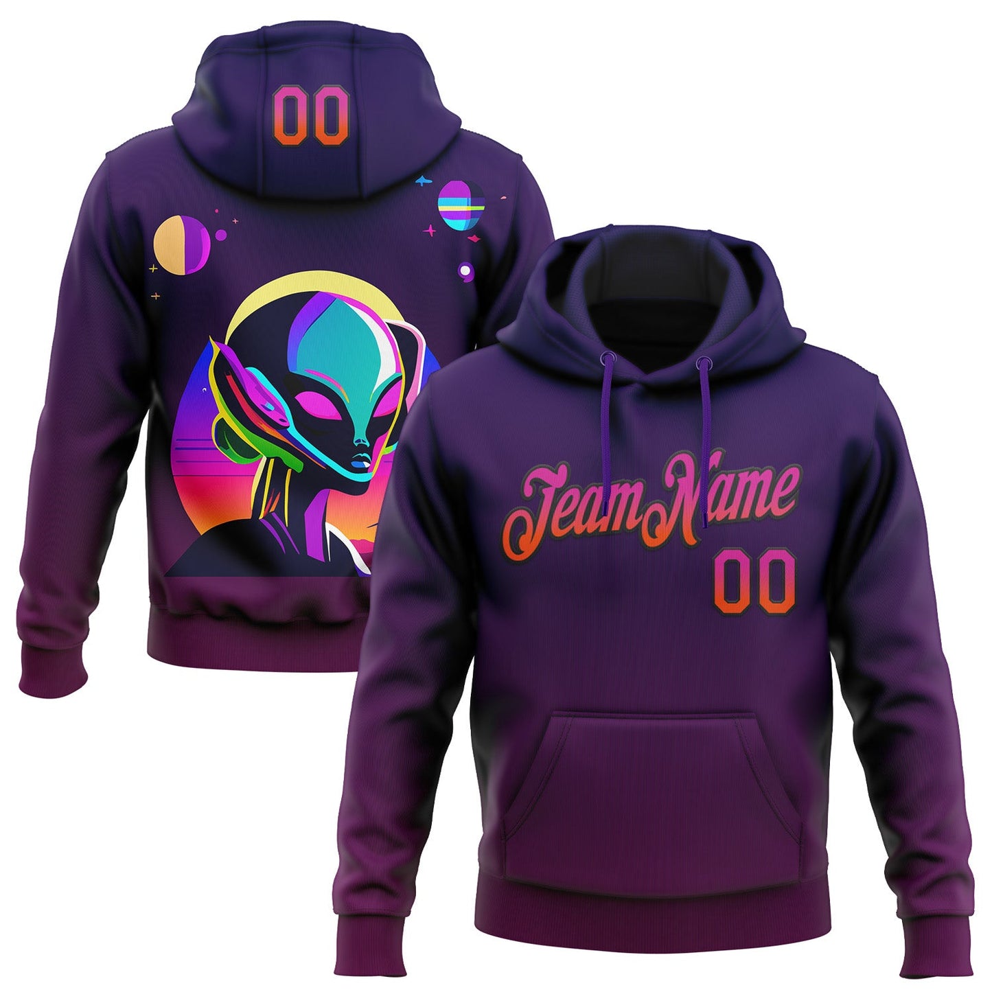 Custom Stitched Purple Deep Pink Orange-Black 3D Halloween Sports Pullover Sweatshirt Hoodie - Main View
