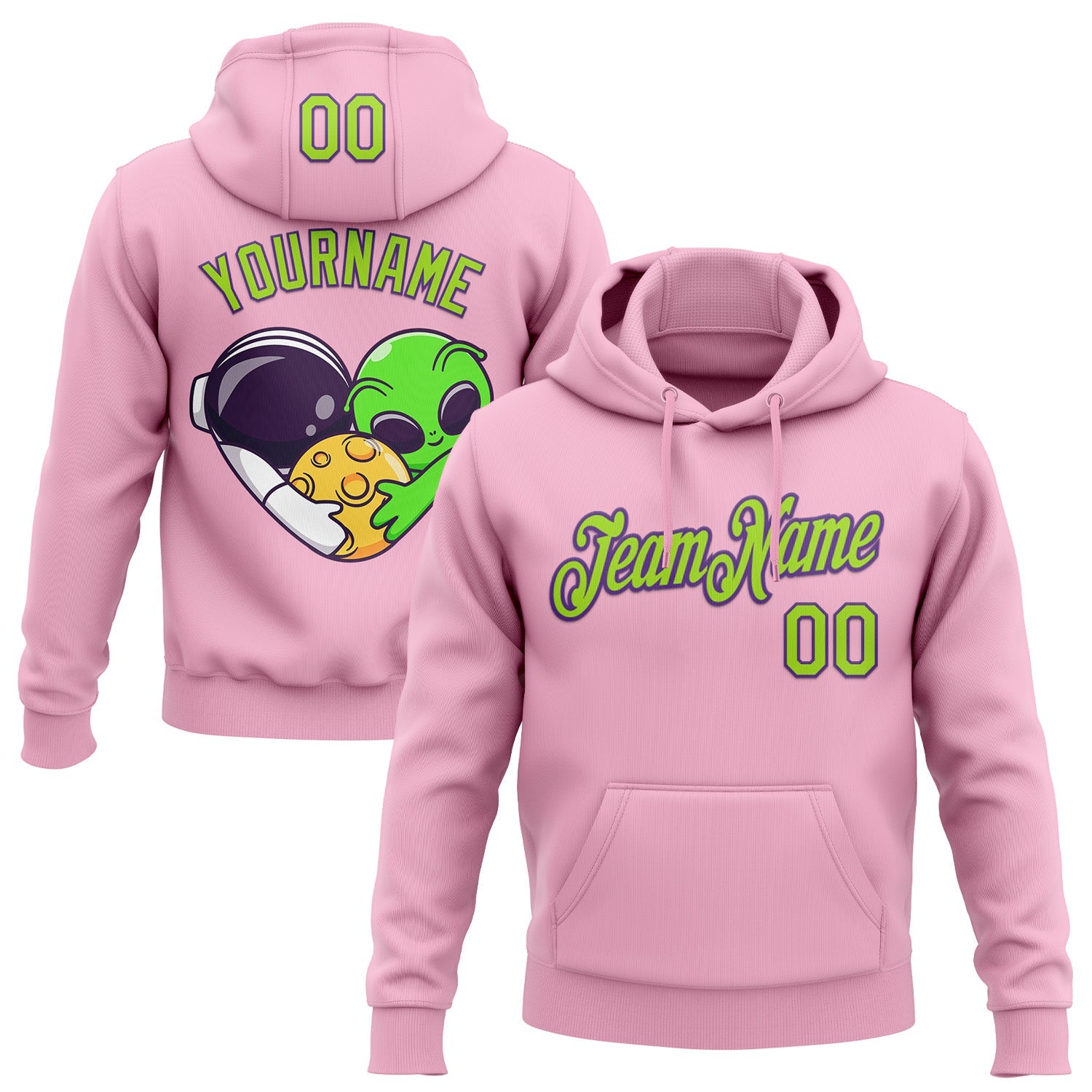 Custom Stitched Light Pink Neon Green-Purple 3D Halloween Sports Pullover Sweatshirt Hoodie - Main View