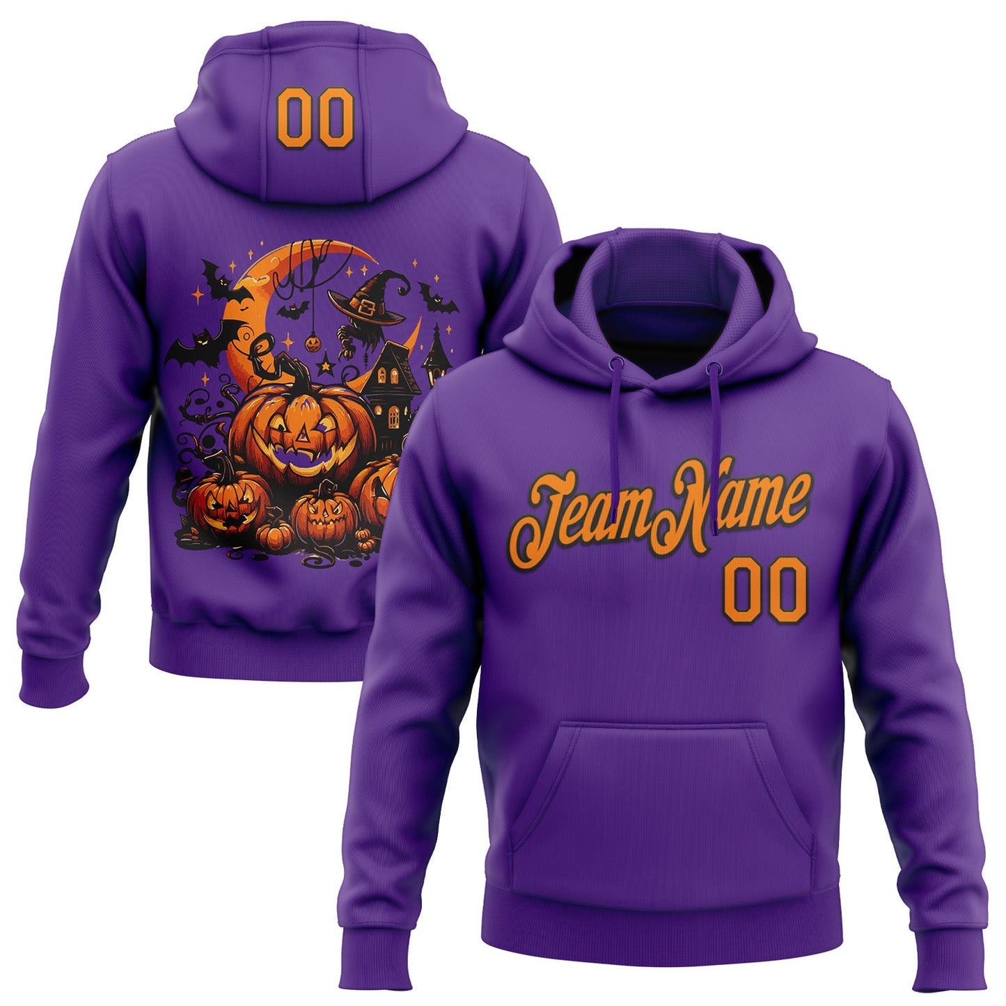 Custom Stitched Purple Bay Orange-Black 3D Halloween Sports Pullover Sweatshirt Hoodie - Main View