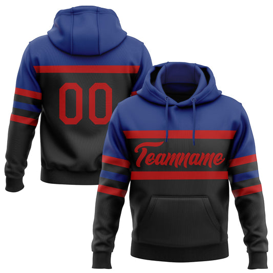 Custom Stitched Black Red-Royal Line Sports Pullover Sweatshirt Hoodie - Main View
