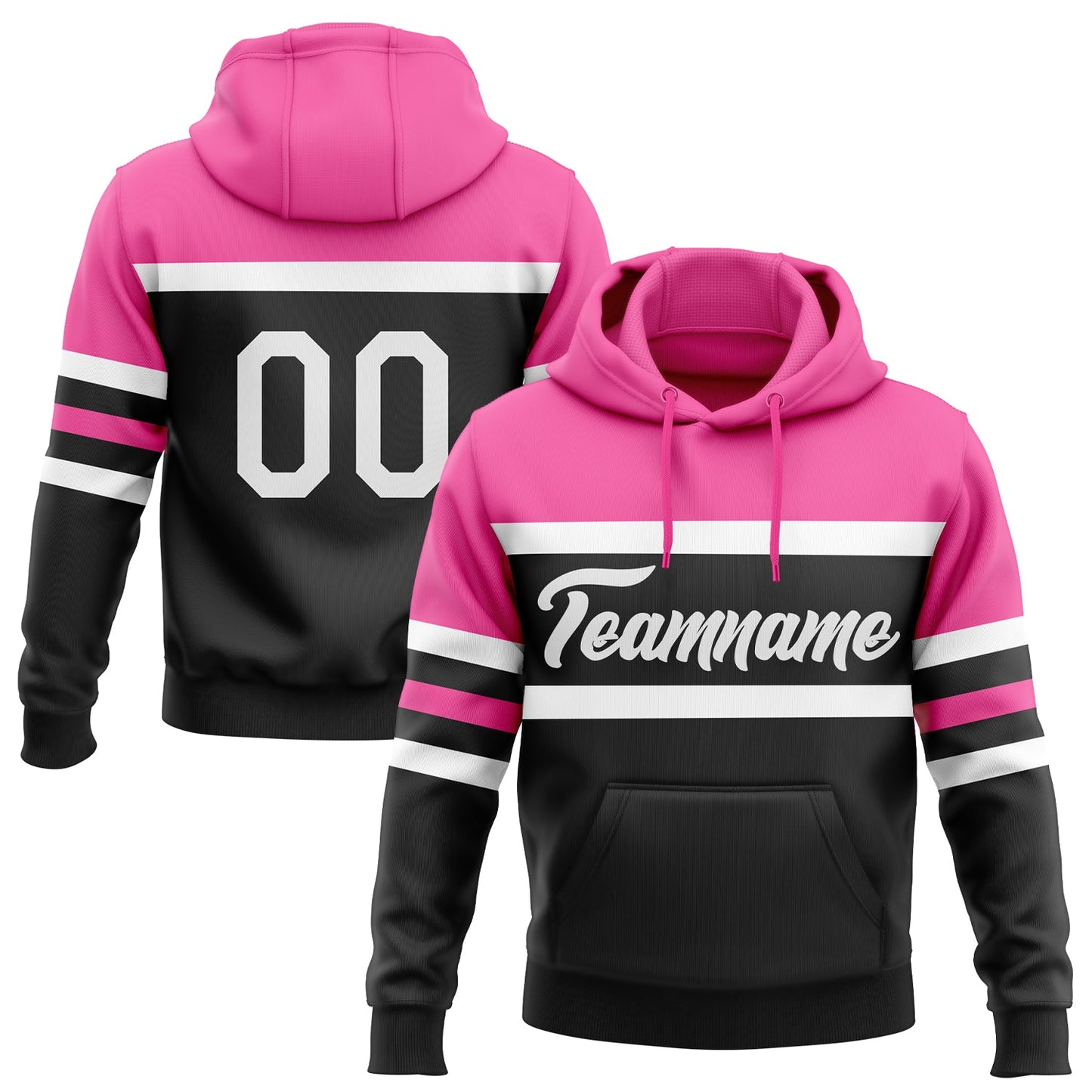 Custom Stitched Black White-Pink Line Sports Pullover Sweatshirt Hoodie - Main View