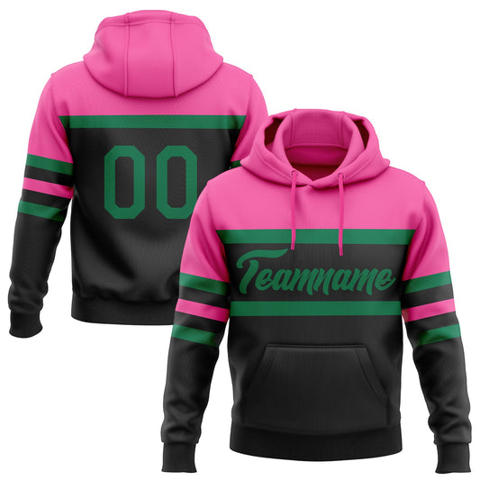 Custom Stitched Black Kelly Green-Pink Line Sports Pullover Sweatshirt Hoodie - Main View