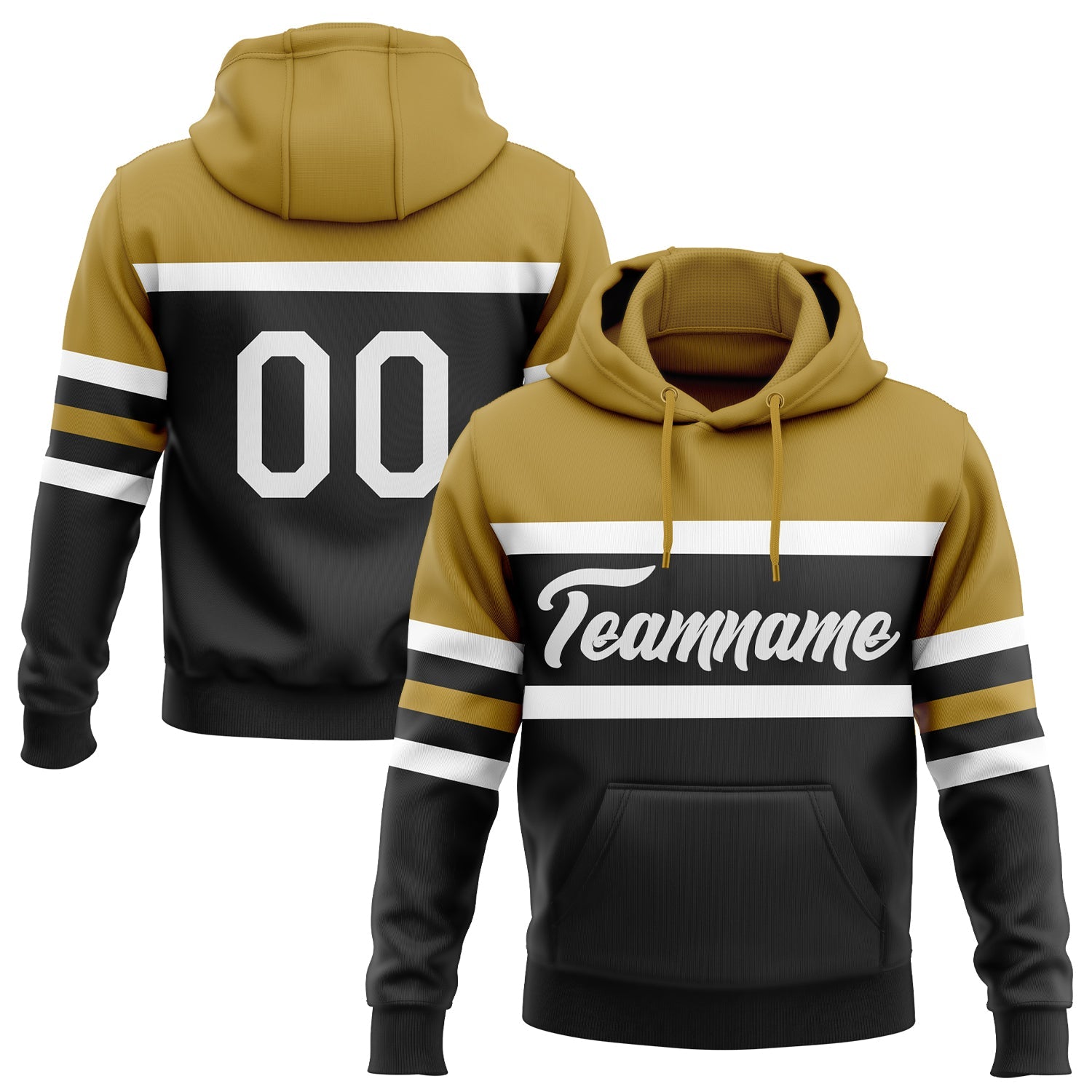 Custom Stitched Black White-Old Gold Line Sports Pullover Sweatshirt Hoodie - Main View