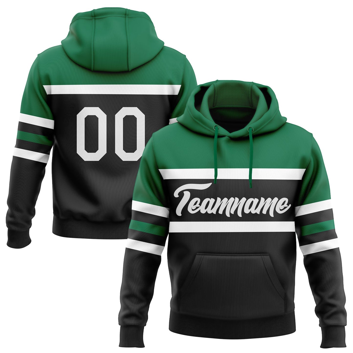 Custom Stitched Black White-Kelly Green Line Sports Pullover Sweatshirt Hoodie - Main View