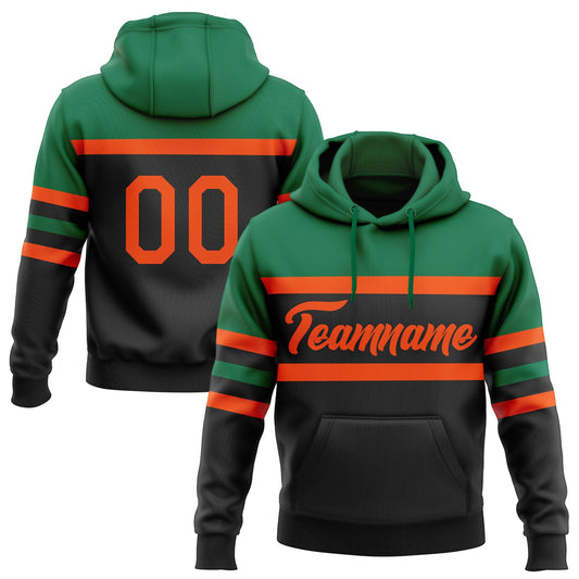 Custom Stitched Black Orange-Kelly Green Line Sports Pullover Sweatshirt Hoodie - Main View