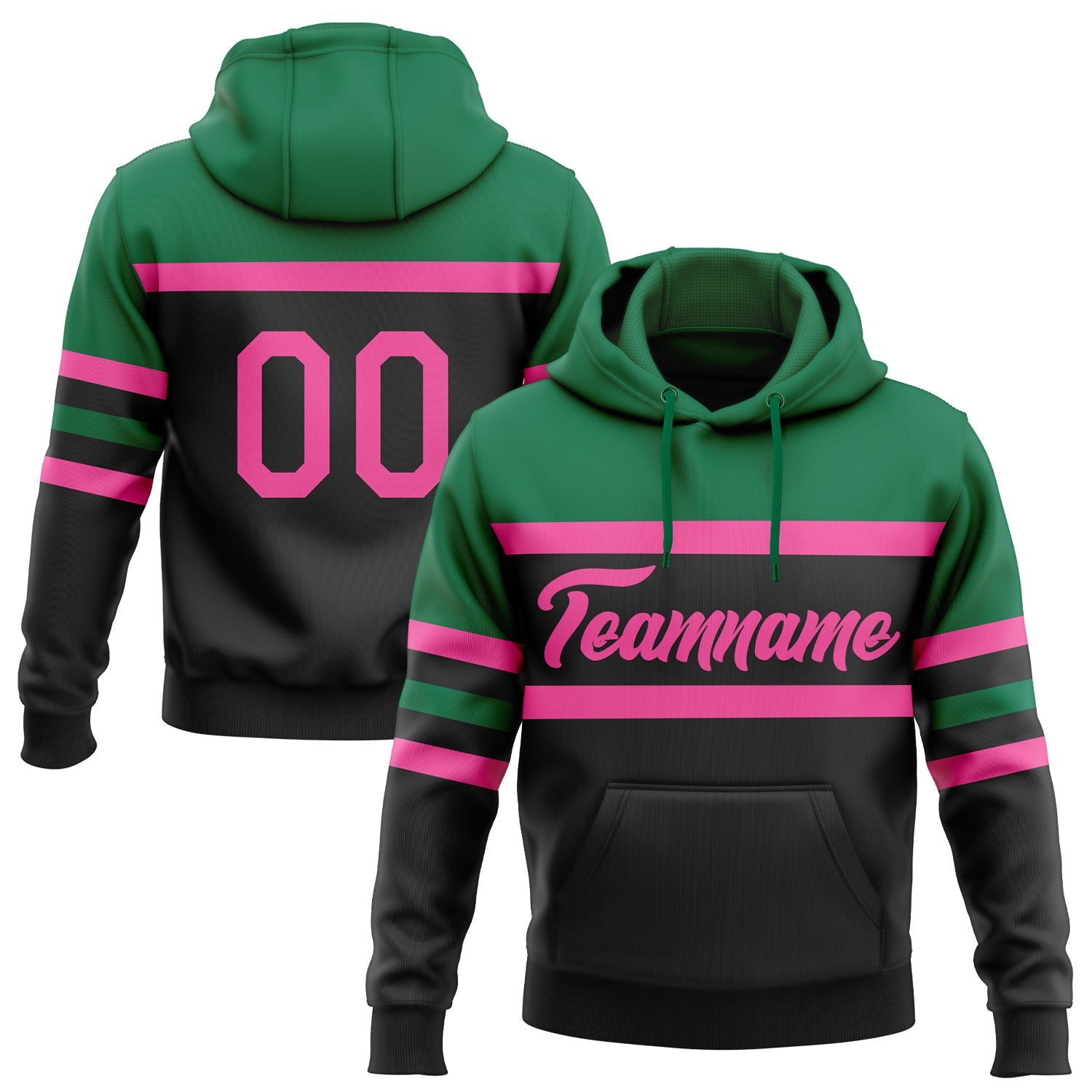 Custom Stitched Black Pink-Kelly Green Line Sports Pullover Sweatshirt Hoodie - Main View