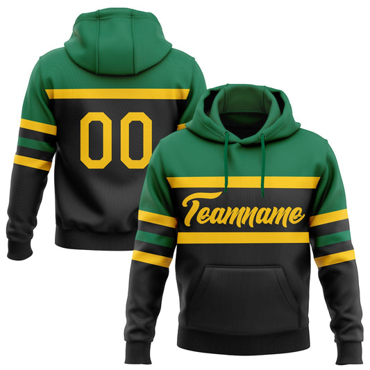 Custom Stitched Black Yellow-Kelly Green Line Sports Pullover Sweatshirt Hoodie - Main View